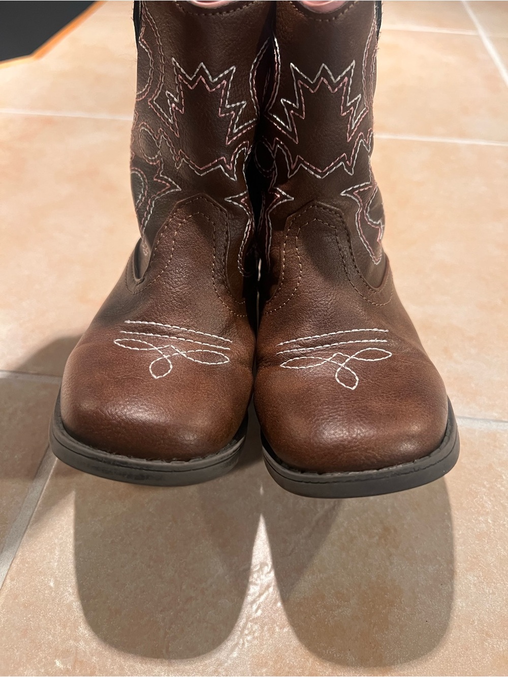 Kids Classic Brown Embroidered Cowboy Boots